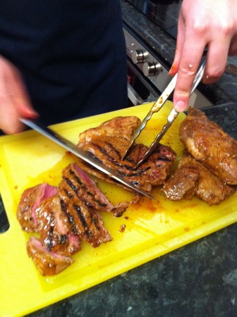 Slicing steak